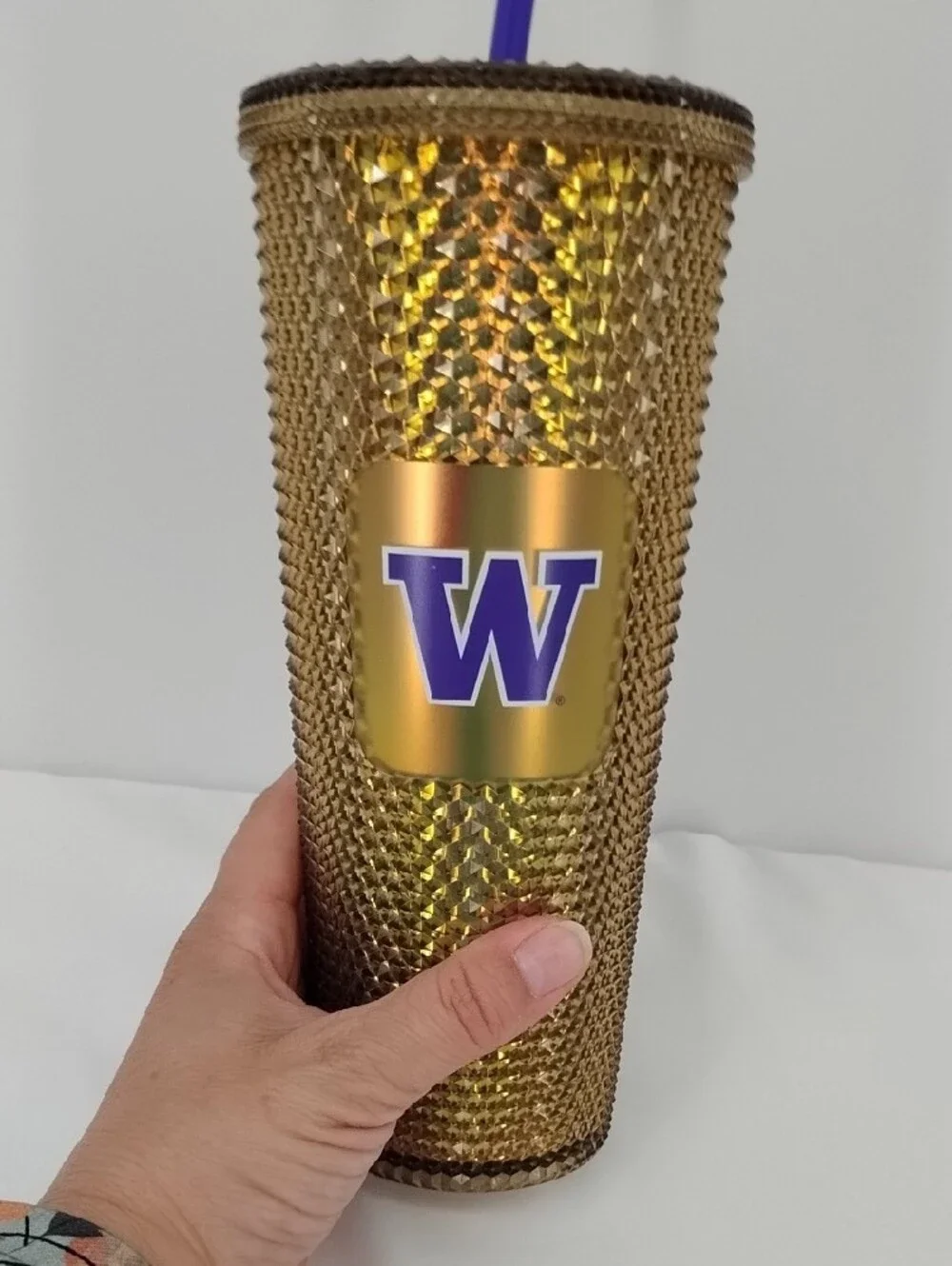 Starbucks Washington Huskies UW Amber Gold Textured Glass Tumbler